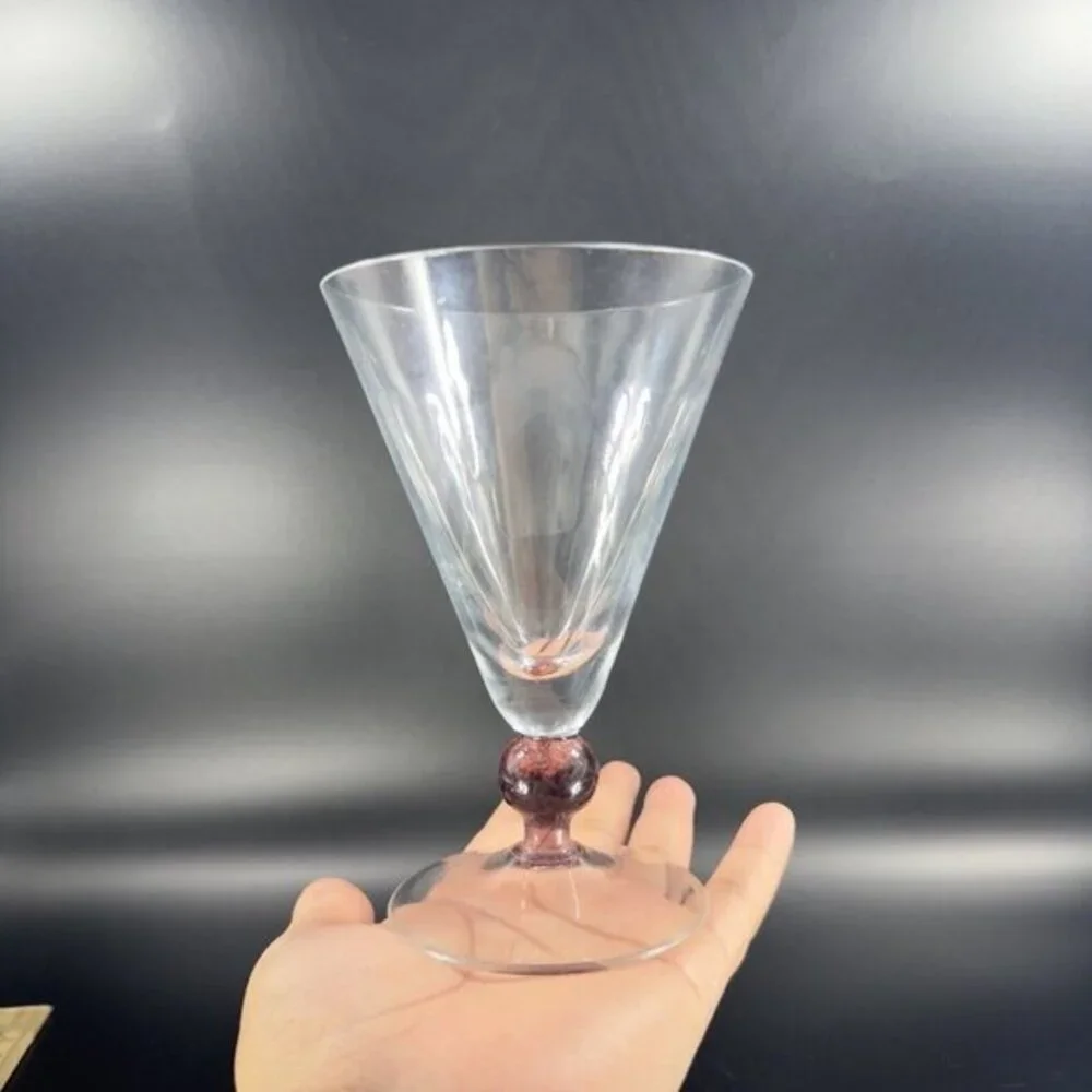 Martini Cosmo Cocktail Glass Bubble Ball Stem Purple Base  Barware Set 3 Glasses
